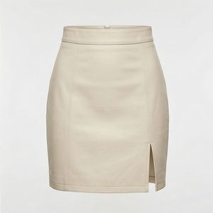 Jupe crayon mini en similicuir taille haute pour femme avec fente latérale, design minimaliste, couleur unie, à porter toute l'année - Product Image 1