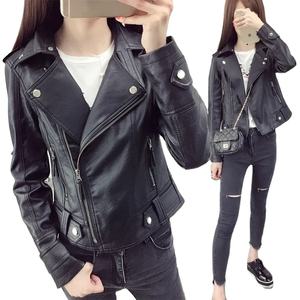 แจ็กเก็ตหนัง PU สีดำสำหรับผู้หญิงฤดูใบไม้ร่วงเสื้อโค้ทฤดูหนาวสไตล์โกธิคพังค์แฟชั่นรถจักรยานยนต์ - Product Image 2