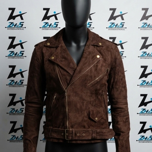 2026 Best Quality Brown Suede Leather Motorcycle <b>Jacket</b> Winter Warm <b>Shearling</b> Biker Coat Zipper Closure Suede Leather <b>Jacket</b> - Product Image 1