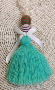 Adorno colgante decorativo con borlas, pompón turquesa y cuentas a rayas para tiradores de armario - Product Image 5