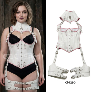 <b>Underbust</b> Steelboned White Leather <b>Corset</b> With Pink Leather Trim | Gothic And Fetish <b>Corset</b> Vendors - Product Image 5