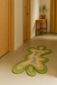 Custom Luxury green and cream Wool Rug Hand Tufted Abstract Wave Design <b>Carpet</b> for Modern and Minimalist Interiors - Product Image 1