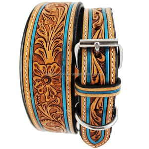 Collar de perro de herramientas de cuero occidental con relieve floral tallado a mano de último diseño con hebilla de rodillo de acero inoxidable y anillo en D - Product Image 5