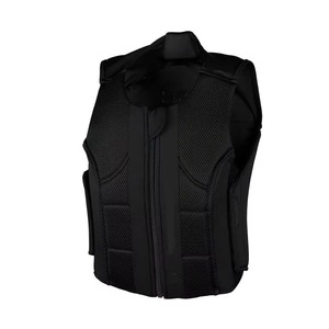 Chaleco sin mangas negro para hombre con cierre de cremallera, tela de malla transpirable, color sólido, ropa de protección para montar. - Product Image 1