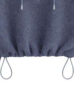 Sweat à capuche court en molleton texturé bleu acier, quart de zip, ourlet ajustable avec cordon de serrage, streetwear décontracté, pull chaud pour homme, logo personnalisé - Product Image 5