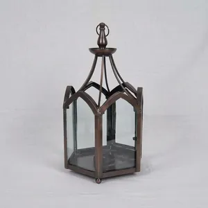 <b>Hexagon</b> Metal Lantern With Glass <b>Panels</b> Heat Resistant Lid Home Decoration - Product Image 1