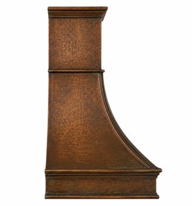 Hotte de cuisine en cuivre martelé, type cheminée, pour îlot, avec ventilateur d'extraction et design décoratif - Product Image 3