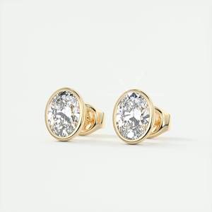 Prix d'usine en gros Boucles d'oreilles clous en or pur 14K avec diamant de laboratoire ovale serti clos, Cadeau de la Saint-Valentin, Cadeau d'anniversaire pour femme - Product Image 1