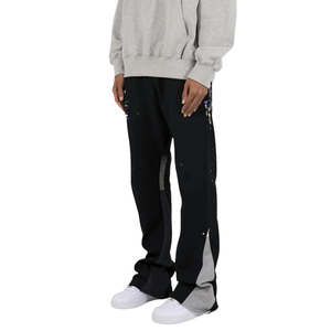 Custom <b>Mens</b> Contrast Panel <b>Trousers</b> Slim Fit <b>Drawstring</b> Waist Cuffed Streetwear Jogger Pants Apparel Factory Wholesale Suppliers - Product Image 1