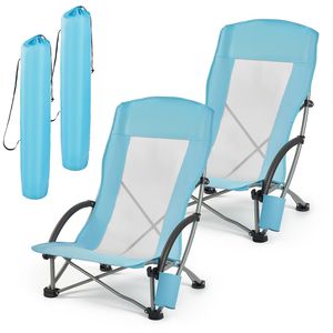 Sedia da Spiaggia Pieghevole con Schienale Alto per Adulti, Seduta Extra Larga con Rete Posteriore, Tasca Portabicchieri, Borsa per il Trasporto, Tessuto Oxford - Product Image 1