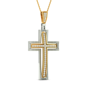 Collar con Colgante de Cruz de Plata de Ley 925 en Dos Tonos, Chapado en Oro y Rodio con Circonita Cúbica, Joyería Religiosa Cristiana - Product Image 4