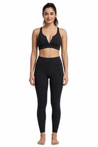 2 Piece Yoga Set High Waist Leggings Crew Neck Sleeveless Crop <b>Top</b> Solid Activewear Breathable Seamless Spandex/Polyester - Product Image 4