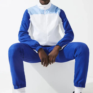 Unisex Hooded Tracksuit Set Full Sleeve Drawstring Closure Sporty Style Color Blocking Blue White Polyester Regular Fit Side - Product Image 6