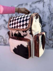 Nueva Mochila de Cuero Hecha a Mano con Pelo de Vaca, Mochila Elegante con Diseño a Cuadros, Bolsos Escolares Unisex, Bolso de Diseño Único - Product Image 2