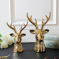 Support de bougie en laiton antique en forme de tête de cerf, porte-bougie en métal en forme de renne avec coupelle en verre, candélabre décoratif de table