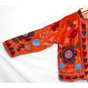 Hand Embroidered <b>Velvet</b> <b>Jacket</b> <b>Women</b> Floral Stripe Pattern O-Neck Full Sleeve Bohemian Style Spring Wear Gift Her - Product Image 5