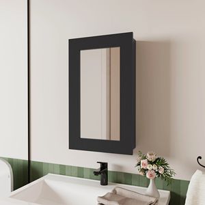Armadietto Portamedicinali Nero con Specchio Integrato per Bagni - Product Image 1
