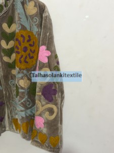 Velvet Embroidered Floral Jacket <b>Women's</b> Prairie Chic Full Sleeve V Neck Autumn <b>Coat</b> Handmade Decorative Open Stitch Design - Product Image 2