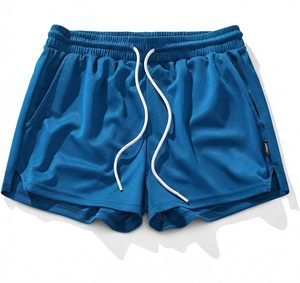 Pantalones Cortos Deportivos para Hombre, de Color Sólido, Secado Rápido, con Cordón Ajustable, Cintura Media, Estilo Deportivo, Azules, de Poliéster - Product Image 1
