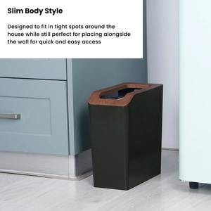 Poubelle rectangulaire noire moderne avec couvercle ouvert finition bois, poubelle contemporaine pour la maison, le bureau, le hall d'entrée, fabriquée en Inde - Product Image 4