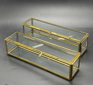 Modern Luxury Clear Glass Jewelry <b>Box</b> Gold Metal Frame Minimalist Transparent <b>Trinket</b> Storage <b>Box</b> Customizable High Quality - Product Image 6