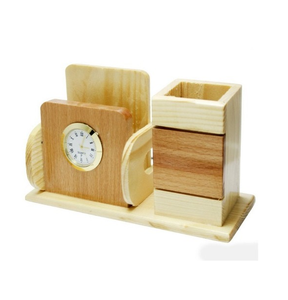 Natural Wood Eco-Friendly <b>Pen</b> Stand Clock Desk Organizer Handmade Antique Style Customized Design High Quality Storage Brass - Product Image 3