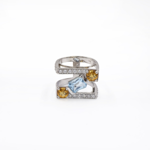925 Sterling Silver Natural <b>Citrine</b> Blue Topaz <b>Ring</b> Rhodium Plated OEM ODM Fine Jewelry - Product Image 3