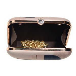 Abstract Face Print Clutch Metal <b>Frame</b> Hard Case with Satin Digital Fabric Raw Silk Interior and Crystal Stone Lock 7 - Product Image 6