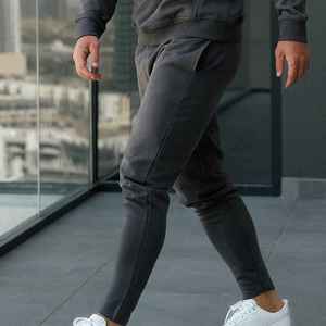 Pantalon de survêtement polaire pour homme, taille élastique, poches latérales, décontracté, pour l'automne, mi-lourd, tricoté, teint uni, respirant, en coton personnalisé - Product Image 4