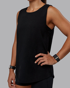 Camisetas sin mangas de punto de alta calidad de poliéster/algodón para mujer, cuello redondo, ajuste holgado, transpirables, para gimnasio y deportes. - Product Image 4