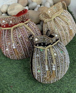 Chikankari กระเป๋า potli ปักสำหรับผู้หญิงกระเป๋าถือของขวัญสำหรับเจ้าสาว - Product Image 4