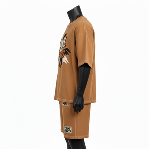 Ensemble t-shirt et short pour homme en jersey de coton de haute qualité, 240 GSM, toucher doux, marron uni, logo imprimé personnalisé - Product Image 3