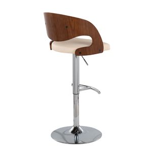 Tabouret de bar réglable Pino Mid Century Modern en métal chromé et bois de noyer, pivotant en similicuir crème avec pied en T arrondi - Product Image 4