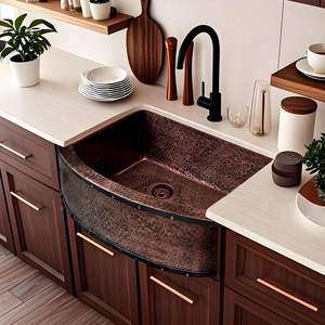 Fregadero de Cocina de Cobre Hecho a Mano de la Mejor Calidad, Estilo Rústico Tradicional Moderno, de un Solo Tazón, para Instalar Bajo Encimera, Diseño Decorativo para el Hogar - Product Image 2
