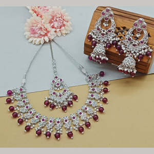Silver Plated Fashion Jewelry <b>Set</b> with <b>Crystal</b> Stone and Beads 10581268DP Necklace - Product Image 1