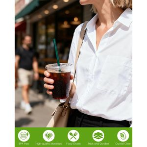 Lot de 100 gobelets jetables transparents de 16 oz avec couvercles et pailles vertes, gobelets pour boissons froides et café glacé, en plastique de qualité alimentaire - Product Image 3
