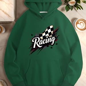 เสื้อฮู้ดลำลองผู้หญิง ลายธงหมากรุกสำหรับแข่งรถ ผ้าถักโพลีเอสเตอร์ 100% - Product Image 3