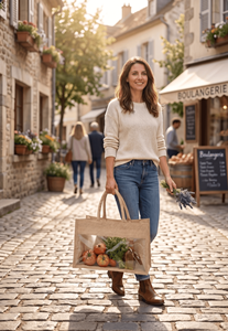 Sacs fourre-tout urbains écologiques en jute, vente en gros, logo personnalisé imprimé, sacs de courses réutilisables, poignée supérieure en sangle de coton, cadeau UT-120 - Product Image 3