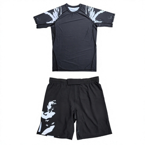 Custom Men MMA Rash Guard and Fight <b>Shorts</b> Set Sublimation Print No Gi Jiu Jitsu <b>Grappling</b> Training Uniform - Product Image 1
