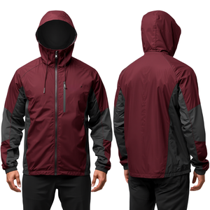 Wholesale <b>Men's</b> Burgundy <b>Lightweight</b> Windbreaker <b>Jacket</b> Water Resistant Hooded Casual Outdoor Fashion Wear - Product Image 3