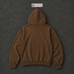 เสื้อฮู้ดโอเวอร์ไซส์สีน้ำตาลลายกราฟิกพร้อมตัวอักษรสีเหลือง สไตล์สตรีทแวร์ เสื้อพูลโอเวอร์แบบสวมหัว ยูนิเซ็กส์ แฟชั่นลำลอง เสื้อฮู้ดสำหรับผู้ชาย - Product Image 6