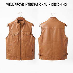 Gilet d'hiver personnalisé en toile grise et cuir, 800 GSM, robuste, multi-panneaux, gaufré, pour motard, coupe-vent - Product Image 1