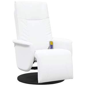 Fauteuil inclinable de massage en similicuir blanc avec repose-pieds - Product Image 2