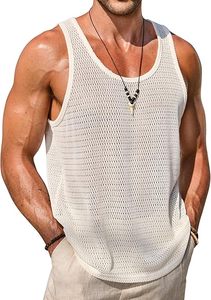 Mens Knitted <b>Mesh</b> Crochet Tank <b>Top</b> Summer Hollow Out Sleeveless Casual Breathable Customizable - Product Image 6