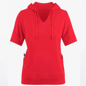 Women's <b>Red</b> Hooded Full Sleeve Knitted Fleece Jacket Breathable Waterproof Eco-Friendly Pullover Detachable Collar Spring Wear - Product Image 1