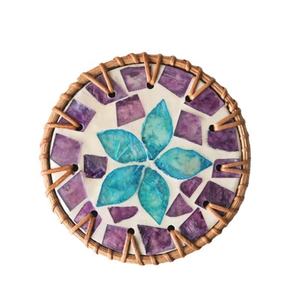 Rattan Shell Cup Mat Colorful Round Seashell Cup Mat - Product Image 3
