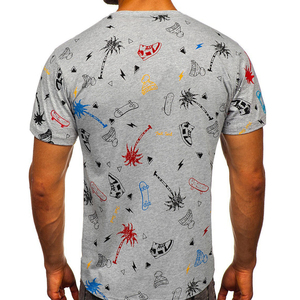Men's Gray Short Sleeve O-Neck T-<b>Shirt</b> <b>100</b>% Cotton Regular Fit Casual Printed Jersey Knitted With Pattern Design - Product Image 2
