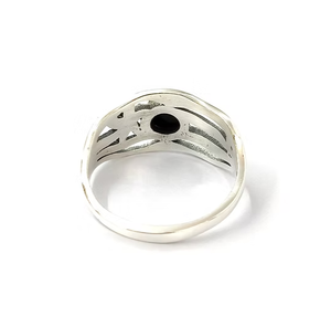 Anillo de Plata de Ley 925 Hecho a Mano con Ónix Negro de 4.8 Gramos, Diseño de Estrella de Mar Texturizada y Banda Oceánica Multifilamento - Product Image 4
