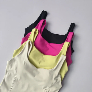 Soutien-gorge de sport pour femme, couleur unie, à bretelles halter, col carré, sans couture, respirant, séchage rapide, haut de yoga et fitness, maintien élevé - Product Image 2