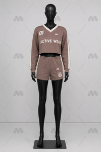 ชุดเซ็ตเสื้อฮู้ดครอปคอวีพิมพ์ลายตัวอักษรทรงเข้ารูปผ้าถักและกางเกงขาสั้นลำลองสไตล์สปอร์ตสำหรับฤดูหนาวพร้อมโลโก้ด้านหน้า - Product Image 2